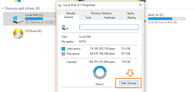 Click on the Disk Cleanup button.