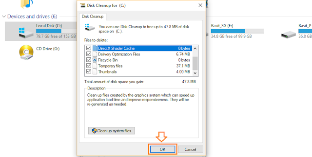 Select the files and folders that you want to delete and cleanup. Click on the OK button.