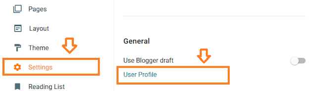 Go to Settings from the Sidebar. Scroll down to General tab. Click the User Profile link. Go to Settings from the Sidebar. Scroll down to General tab. Click the User Profile link.