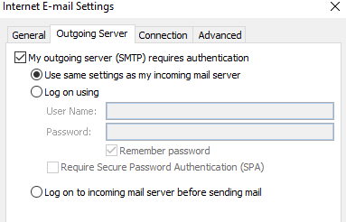 On Outgoing Server tab, settings should be similar.