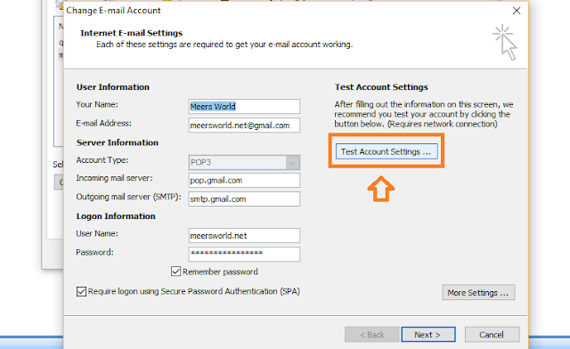 Click on the Test Account Settings... button to test your account settings.
