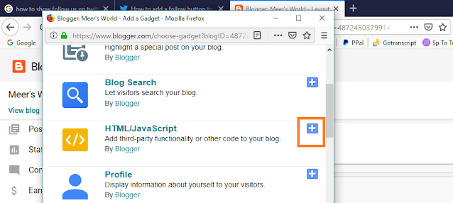 Click the HTML/JavaScript gadget.