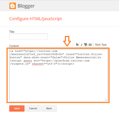 Paste the code in the Content(Textarea). Leave the Title empty.