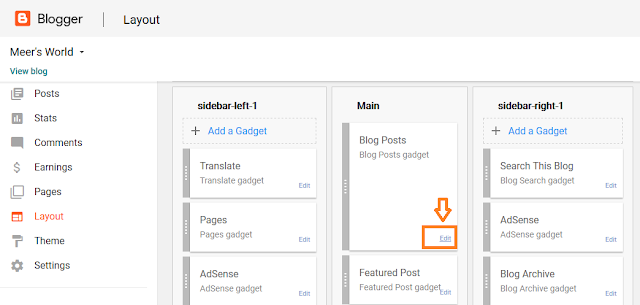 Look for Blog Posts widget under the Main section. Click the Edit link.