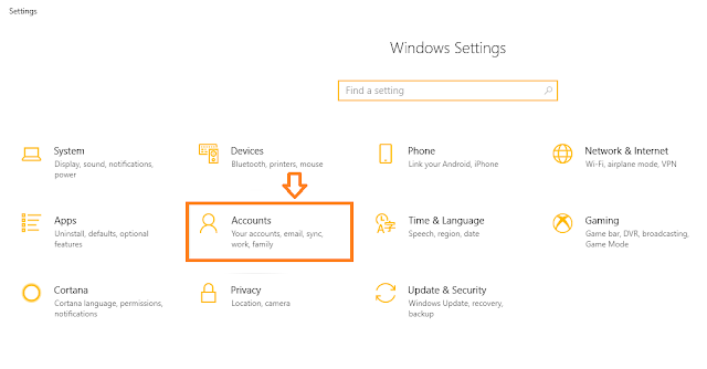 On Windows Settings, click on the Accounts.