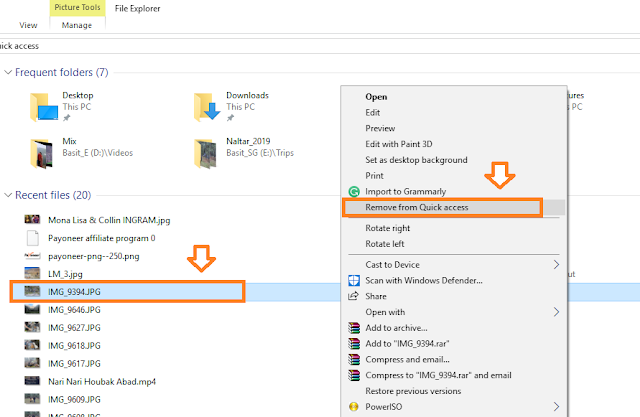 To remove them manually one-by-one or specific ones, right-click on the folder or file and click on the Remove from Quick access.