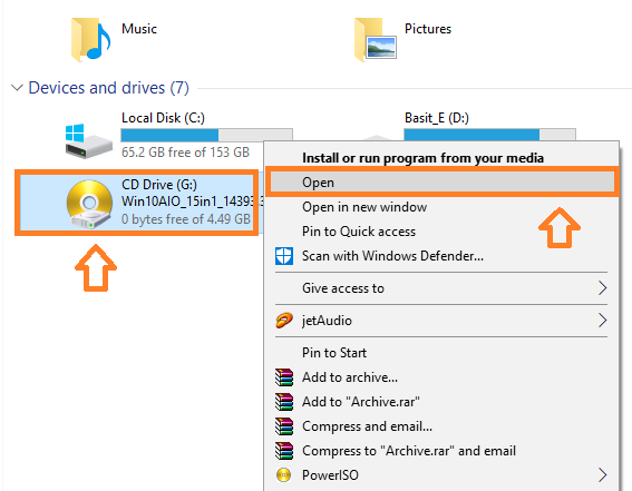 Open the setup folder of Windows 10.
