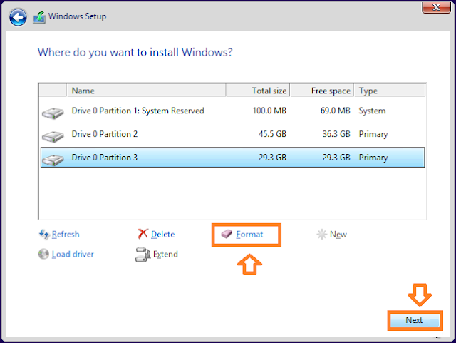 Select the partition and click on the Format. click on the Next button.