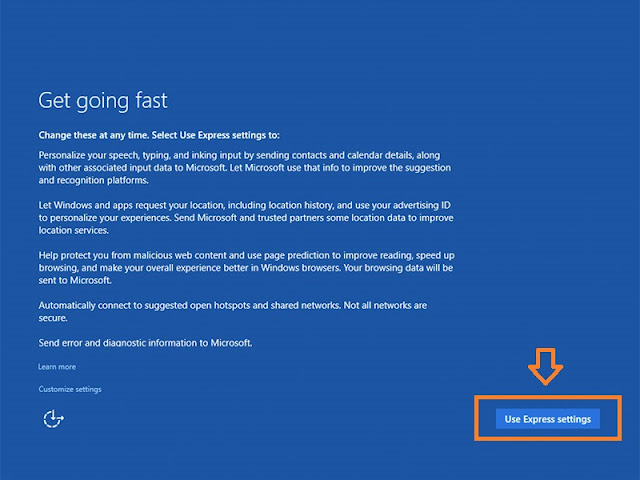 If you get this screen, click on the "Use Express Settings".