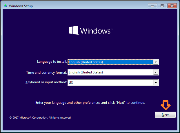 Choose Windows Language, Time and currency format & Keyboard or input method. Click on the Next button.