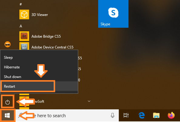 Hold/Press the Shift Key till you click the Restart. Click on the Windows (Start) button located at bottom-left corner. Click on the Power icon. Click on the Restart.