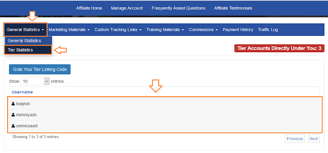 Go to your affiliate dashboard. Click on the General Statistics. Click on the Tier Statistics.