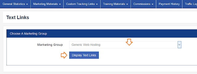 Go to Marketing Group and choose a group like Generic Web Hosting. Click on the Display Text Links.