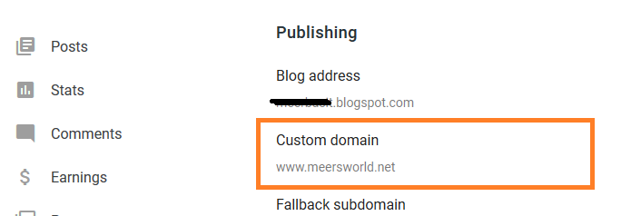 Now on Publishing section you will see that your ".blogspot" URL will have been redirected to your  custom domain.
