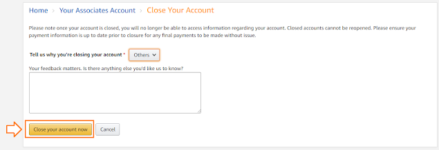 Click on the Close your account now button.