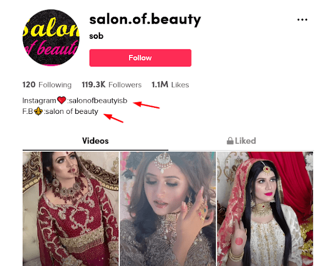 TikTok profile of "Salon of Beauty" 