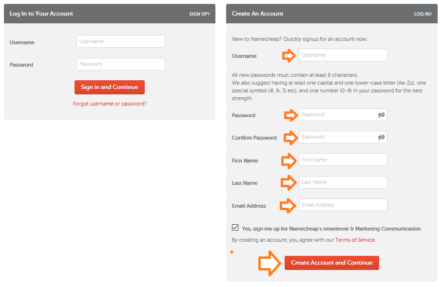 Create your account on Namecheap to buy the domain.