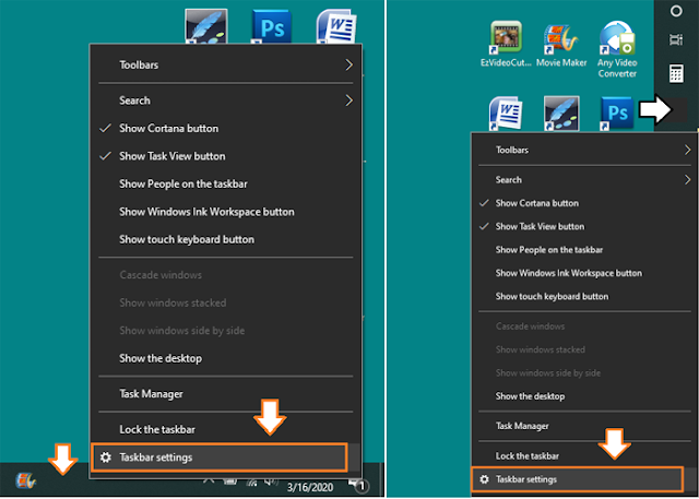 Right-click on Windows 10 Taskbar. Click on the Taskbar Settings.