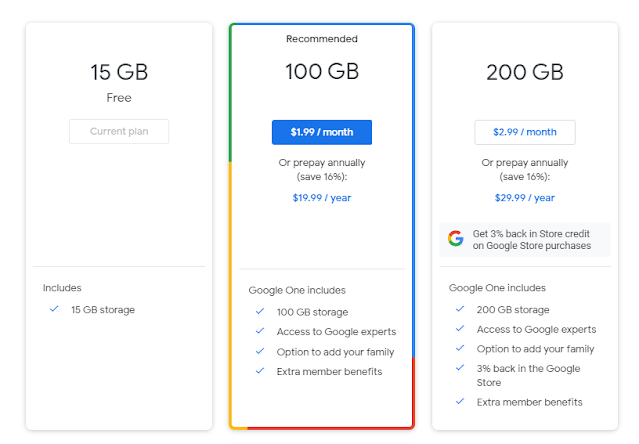 100 GB & 200 GB Google One Storage plans