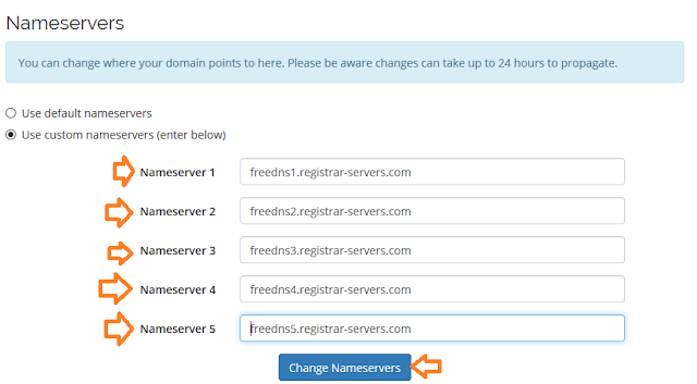 Add 5 nameservers and click the Change Nameservers.