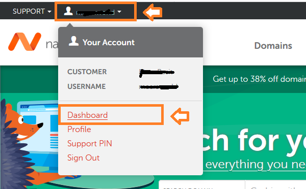 Click the "Downward arrow" located beside your "Username" at top. Click the Dashboard link.