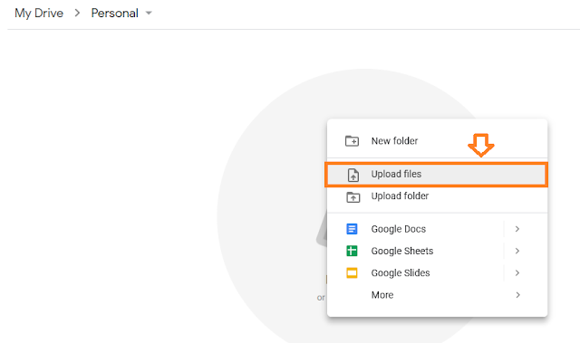 how to upoad files in Google Drive