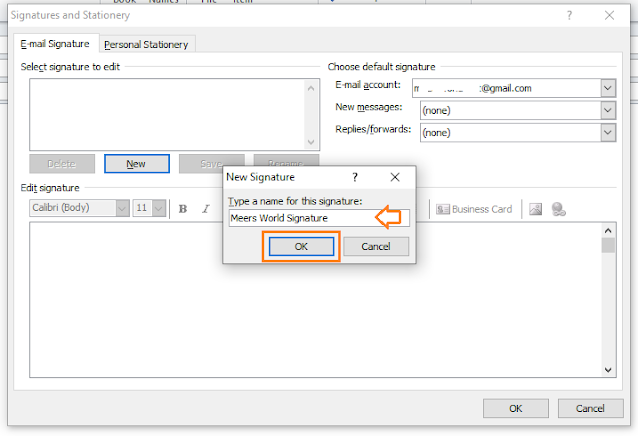 Enter a relevant name to your Signature. Click on the OK button.