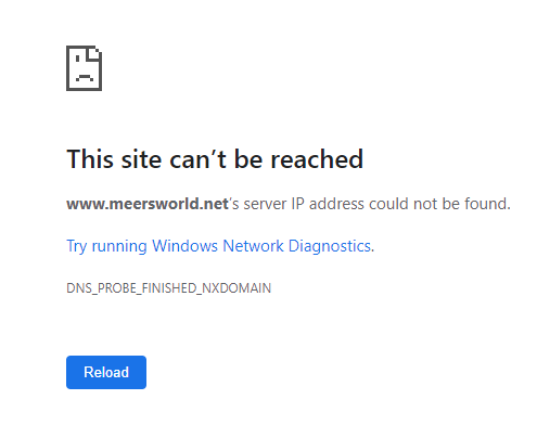 On Google Chrome you will get: "This site can’t be reached www.example.com's server IP address could not be found. DNS_PROBE_FINISHED_NXDOMAIN".