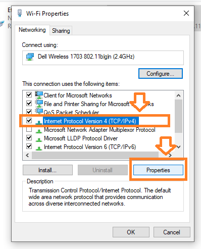 Click on the "Internet Protocol Version 4 (TCP/IPv4)". Click on the "Properties".