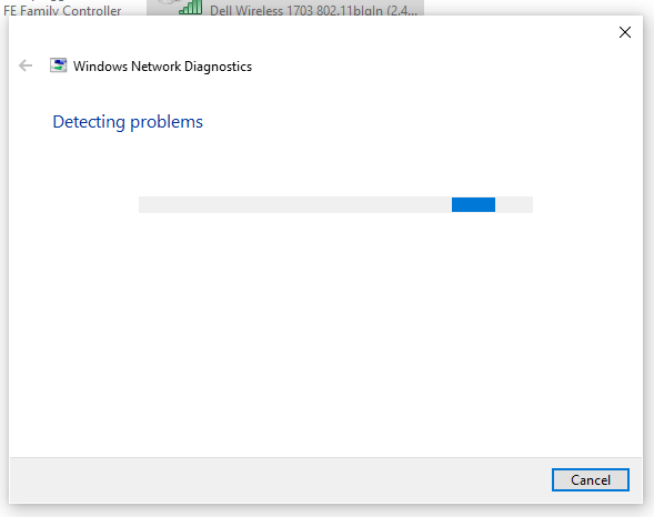 Windows Network Diagnostics will run to detect problems. Wait for sometime.