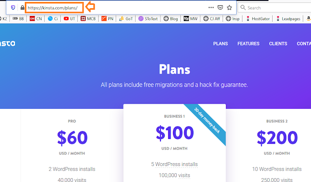 Open Kinsta website and copy the URL of the page for which you want to create your affiliate link.