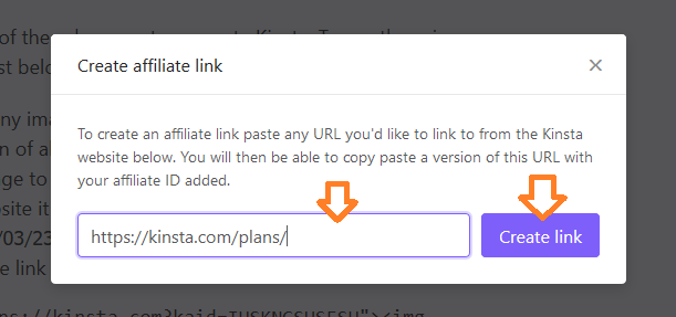 Paste your URL and click on the "Create link" button.