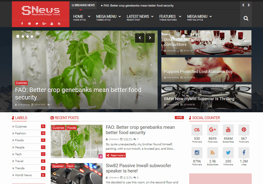 Snews news and blogger template