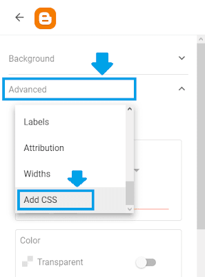 Expand the "Advanced" section. Click the "Add CSS" option.