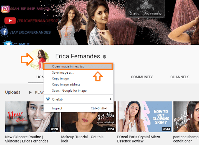 Right-click on the YouTube profile thumbnail/avatar/picture. Click "Open image in new tab" on Google Chrome, Opera & Microsoft Edge. On Mozilla Firefox click the "View Image".
