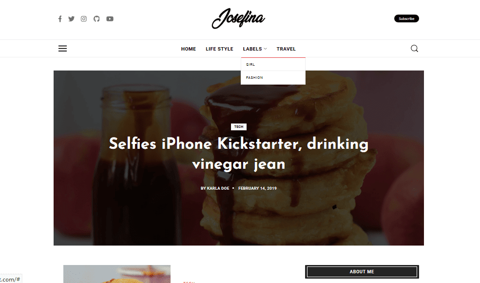 Josefina Blogger template for travel, lifestyle, personal blog & fashion websites.