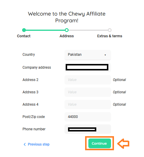 Enter your Address details and click on the Continue button
