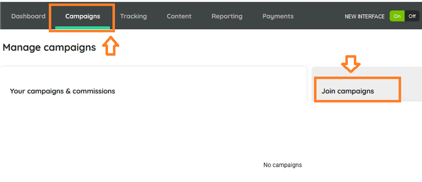 Click on the Campaigns tabs. Click on the Join campaigns.
