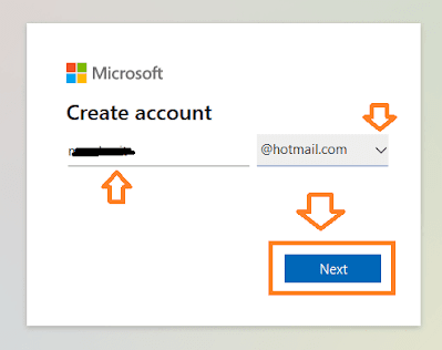 Enter a unique Email Name. There are 2 options, @outlook.com and @hotmail.com.  Click on the Next button.