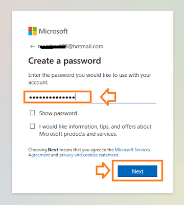 Enter a secure Password. Click on the Next button.