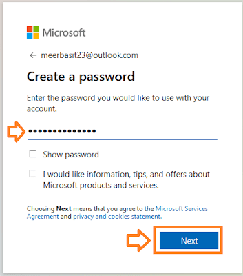 Enter a secure Password. Click on the Next button.