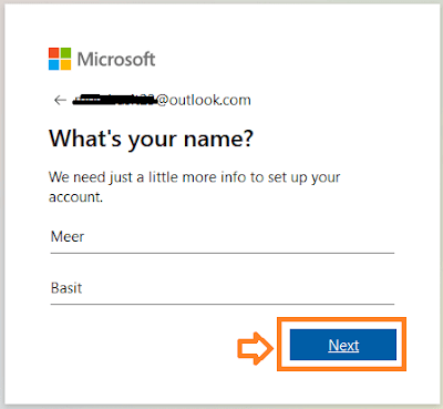 Enter your First Name. Enter your Last Name. Click on the Next button.