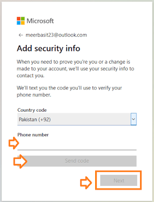 Choose your Country. Enter your Phone Number. Click on the Send code. Click on the Next button.