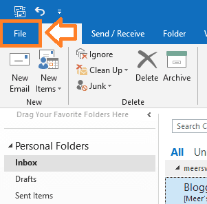 Open your MS Outlook. Click on the File menu.
