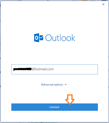Enter your Hotmail email address like abc@hotmail.com. Click on the Connect button.