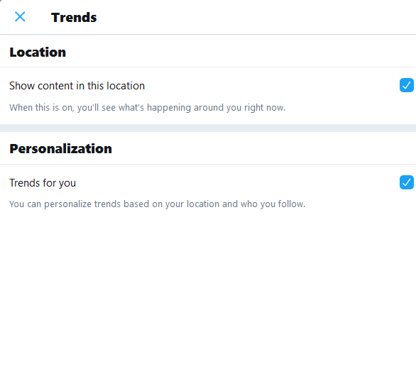 Twitter Doesn't Show Trends For You Settings Icon | Change Twitter Trends Location