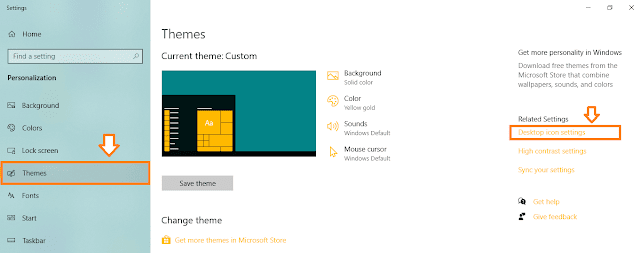 Click on the Themes from the sidebar. Click on the Desktop icon settings located under the Related Settings.