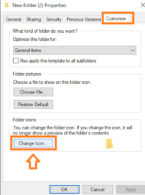 Click on the Customize tab. Click on the Change Icon... button. Choose your icon from available Windows 10 icons or Choose your custom icon.