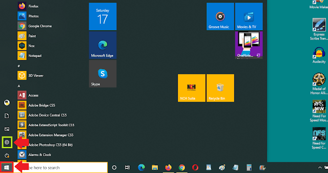 Click on the Windows 10 Start icon. Click on the Settings icon.