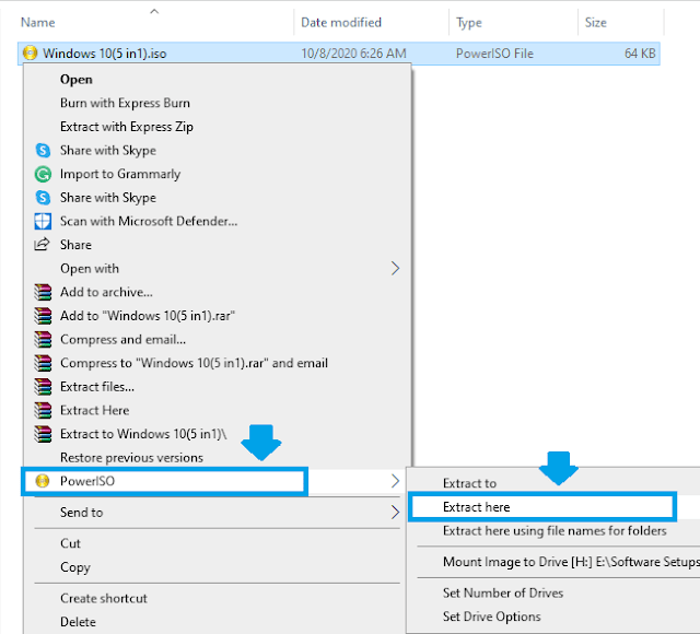 Right-click on your .ISO file and hover over PowerISO. Click on the Extract Here.